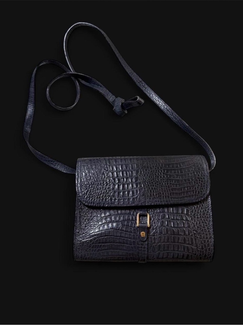 Etienne Aigner Black Croc-Embossed Mini Crossbody
